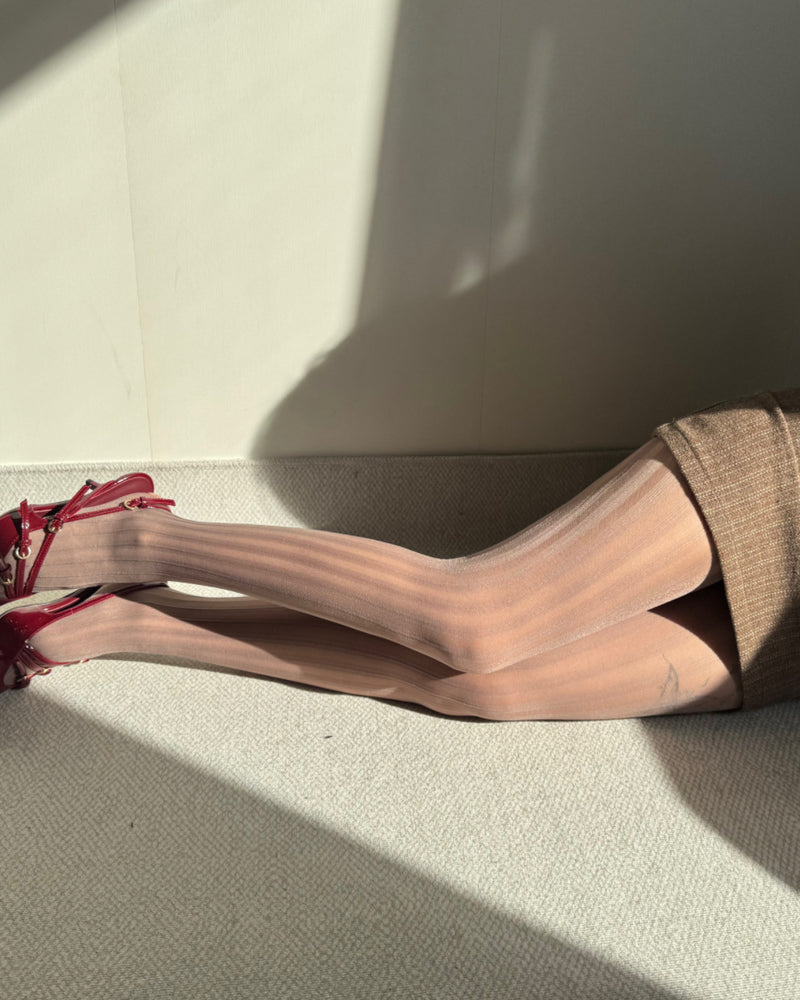 Vintage Vertical Striped Jacquard Sheer Stockings