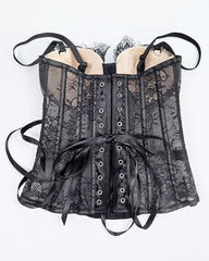 Strapless Lace Mesh See-through Underwire Bra Back Tie Fishbone Top