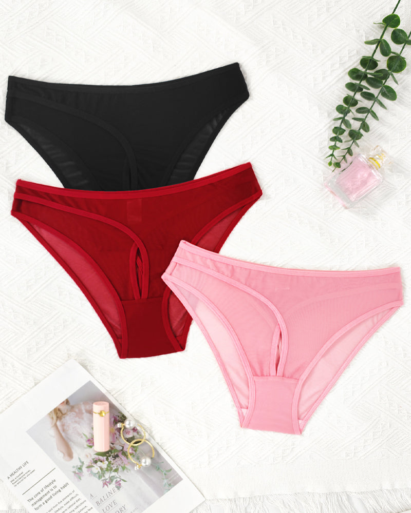 Solid Color See-through Mesh Hollow-out Comfortable Panties
