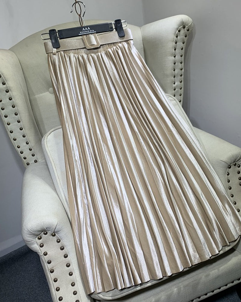Casual Velvet Pearly Sheen High-waist A-line Pleated Skirt
