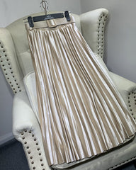 Casual Velvet Pearly Sheen High-waist A-line Pleated Skirt