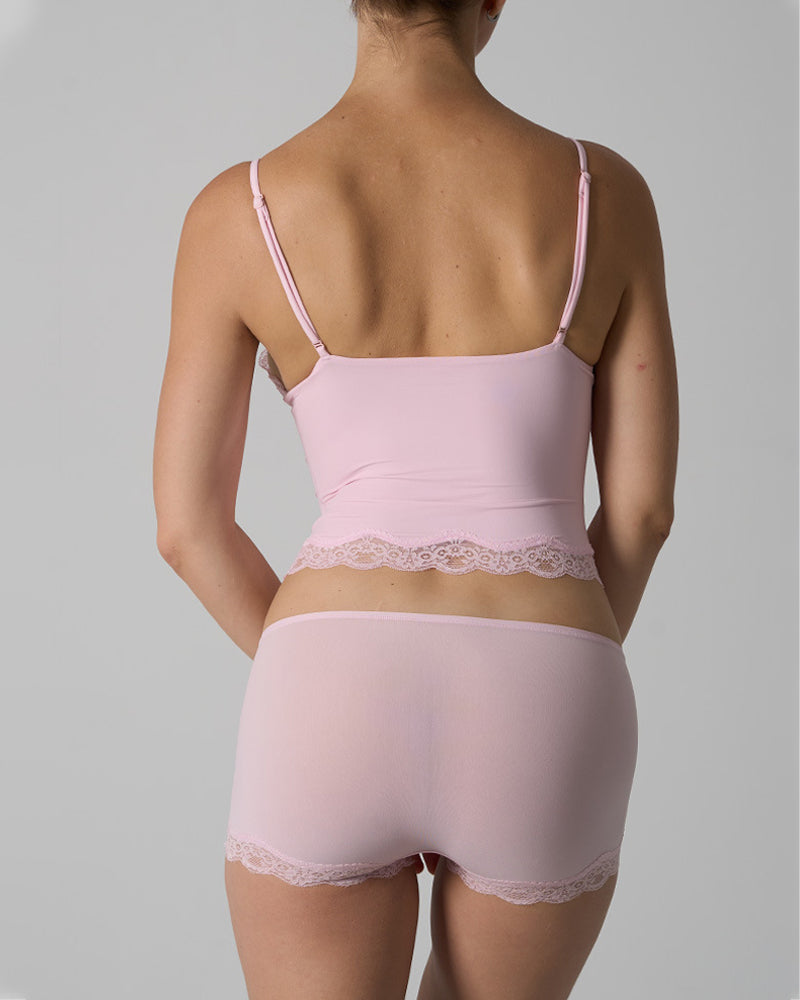 Skin-friendly Lace Trim V-neck Camisole and Boyshorts Underwear Set