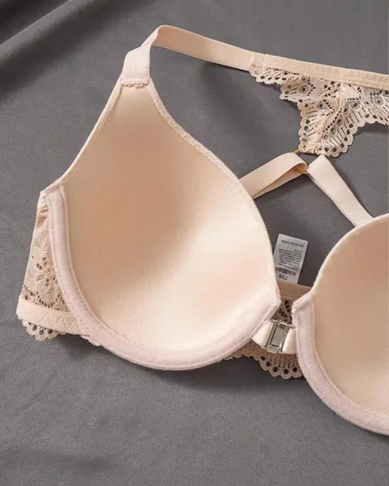 Women's Front-closure Lace-paneled Underwired Bra