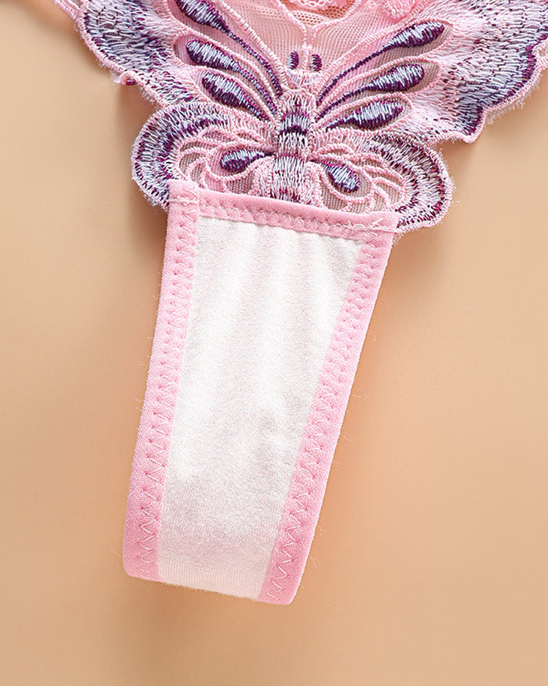 Butterfly Embroidered Low-rise Thong