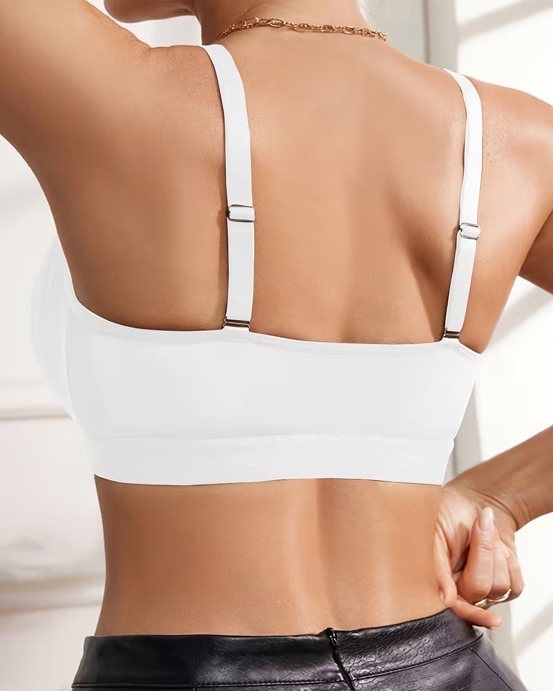 Deep V-neck Striped Mesh Paneling Front-closure Bra