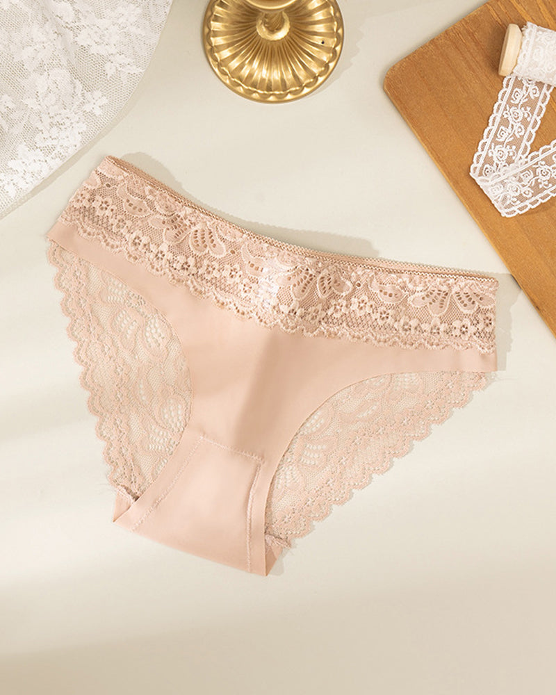 Lace-trimmed Ice Silk Seamless Breathable Panties