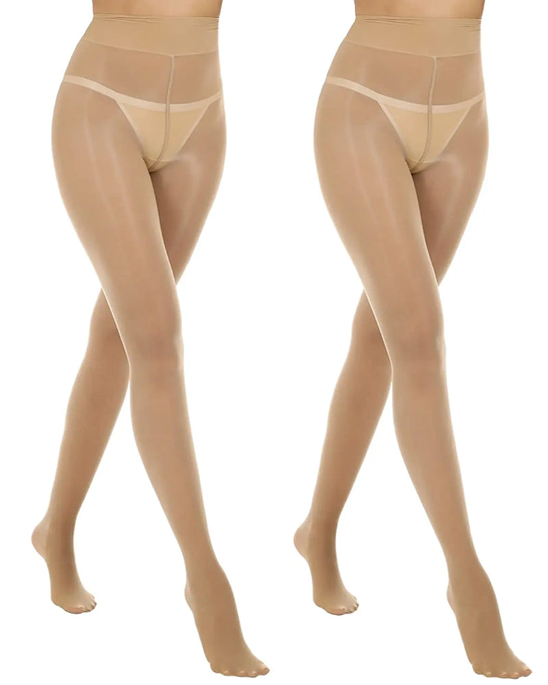 Two Pack High Waisted Silky Shiny Transparent Tights Pantyhose
