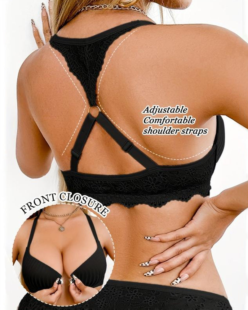 Women's Front-closure Lace-paneled Underwired Bra