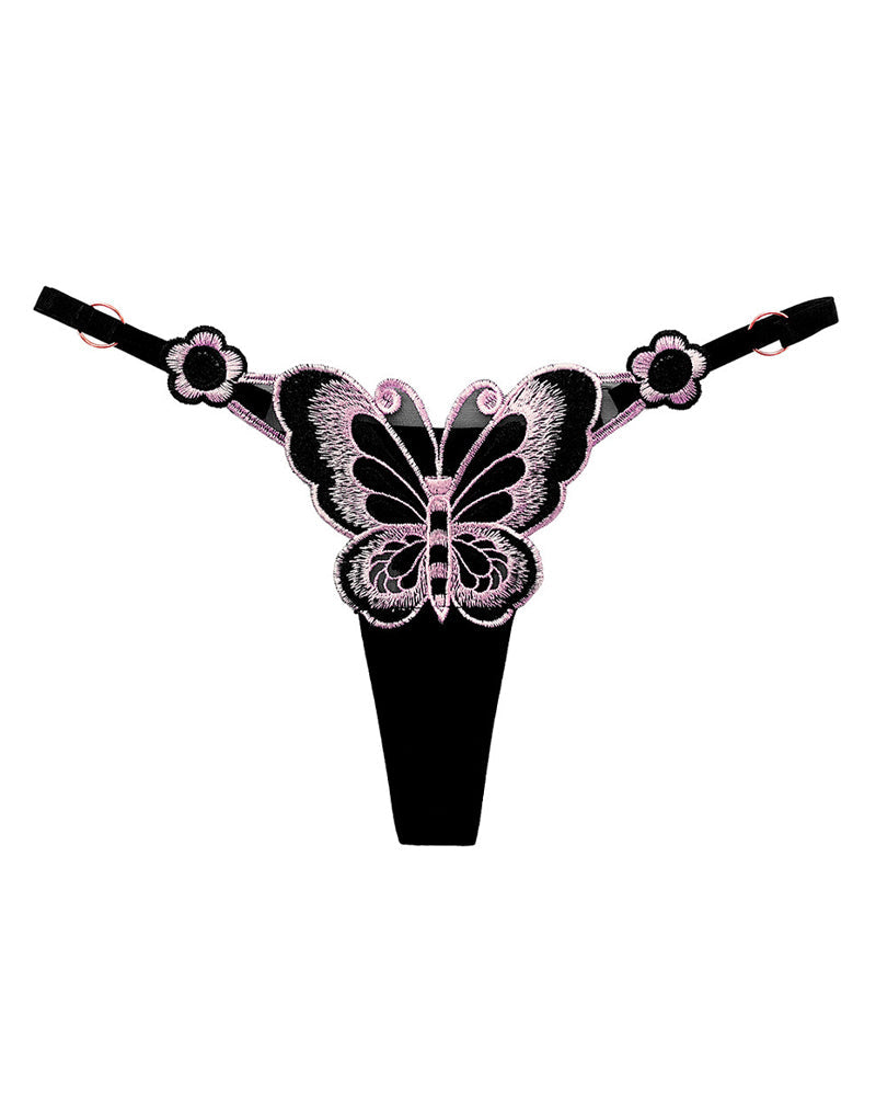 Butterfly Embroidered Low-rise Thong