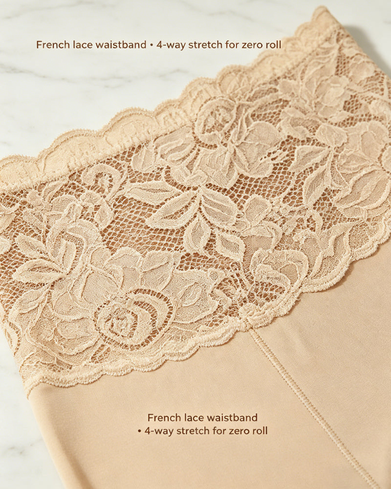 Women's High-Waisted Seamless Tummy Control Lace-Trimmed Elastic Shaping Shorts