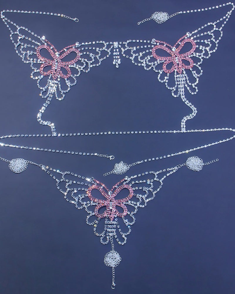 Butterfly Tassel Rhinestone Bra and Panty Body Chain Set