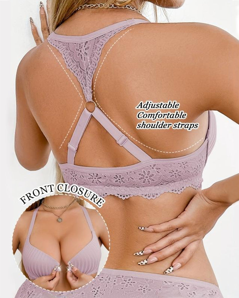 Women's Front-closure Lace-paneled Underwired Bra