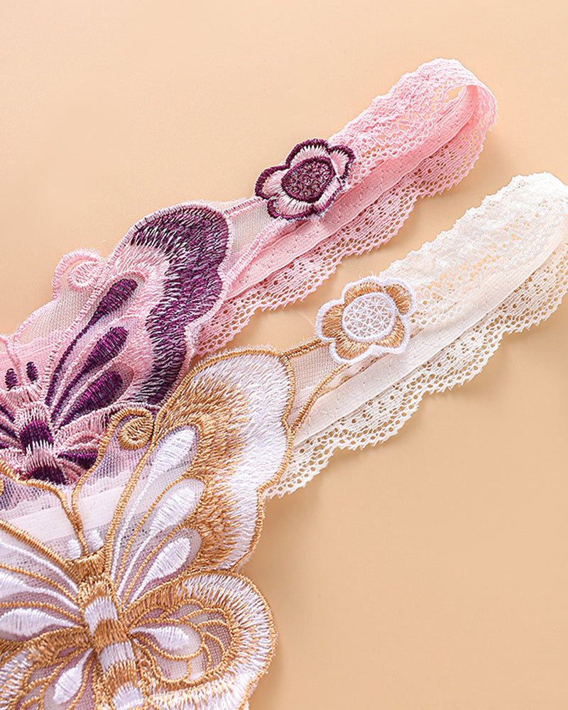 Butterfly Embroidered Low-rise Thong