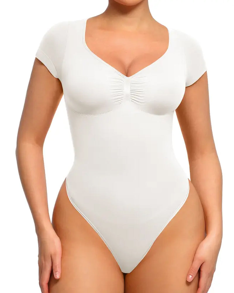 Women's V-neck Seamless Short-sleeved Shapewear Bodysuit