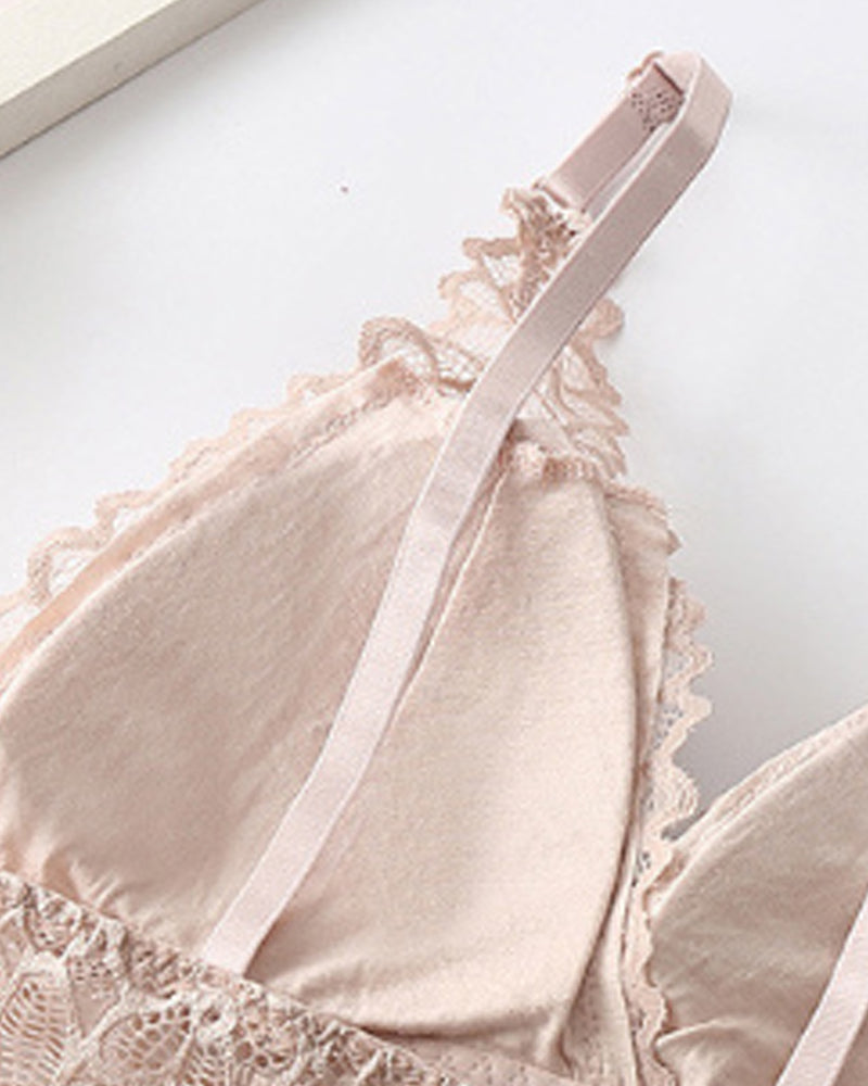 Deep V Lace Wire-Free Push-Up Bra and Panty Set