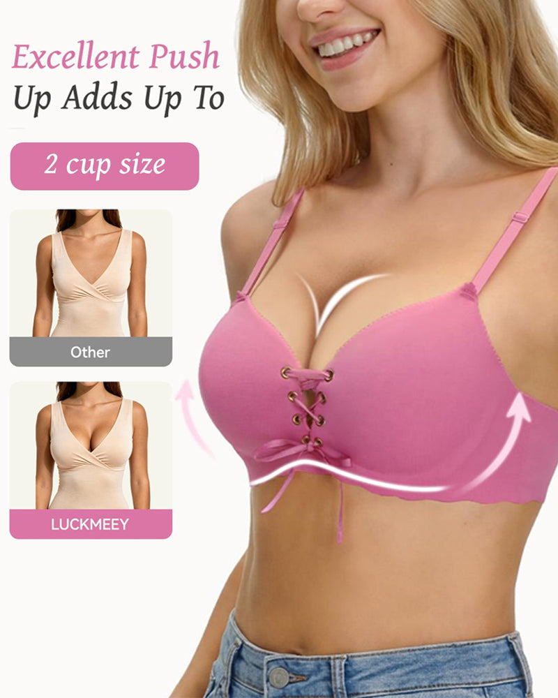 Women's Drawstring Push-Up Detachable Shoulder Straps Wire-Free Comfort Bra
