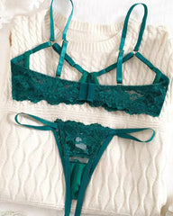Lace Floral Openwork Bra and Thong Lingerie Set