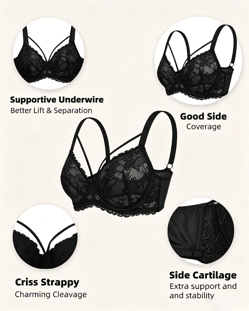 Women's Floral Lace Mesh Underwire Comfort Bra