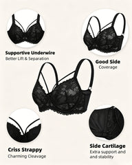 Women's Floral Lace Mesh Underwire Comfort Bra