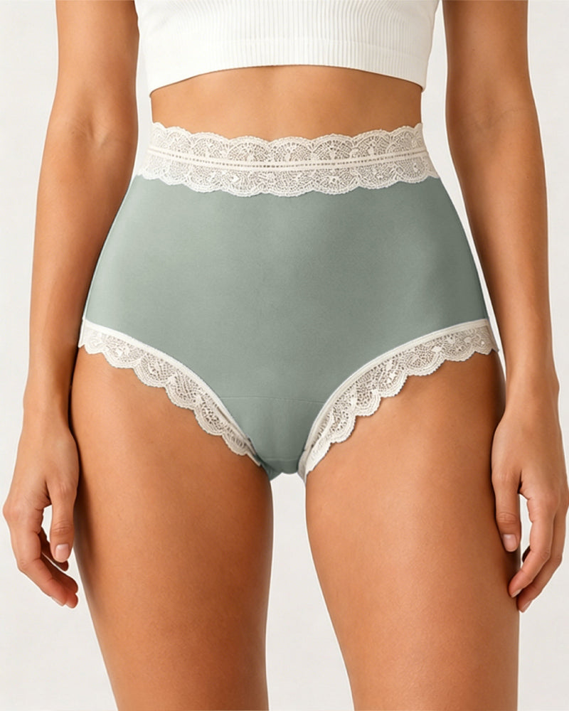 Pure Cotton High Waisted Seamless Lace-trimmed Panties