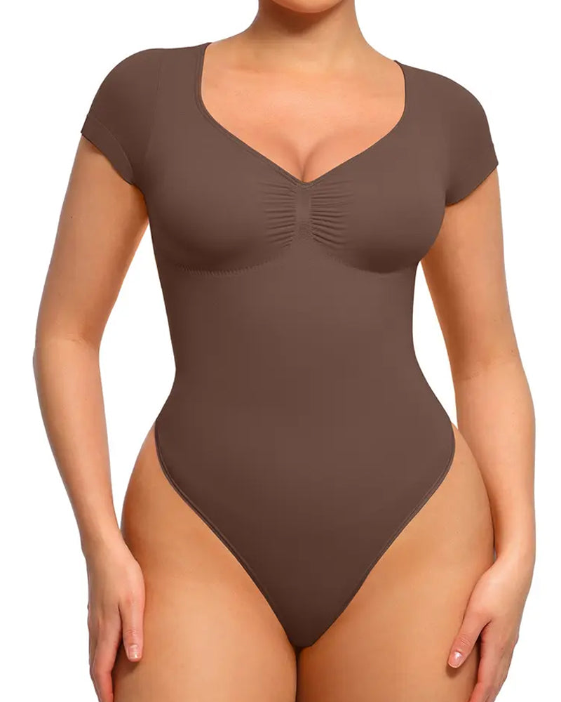 Women's V-neck Seamless Short-sleeved Shapewear Bodysuit