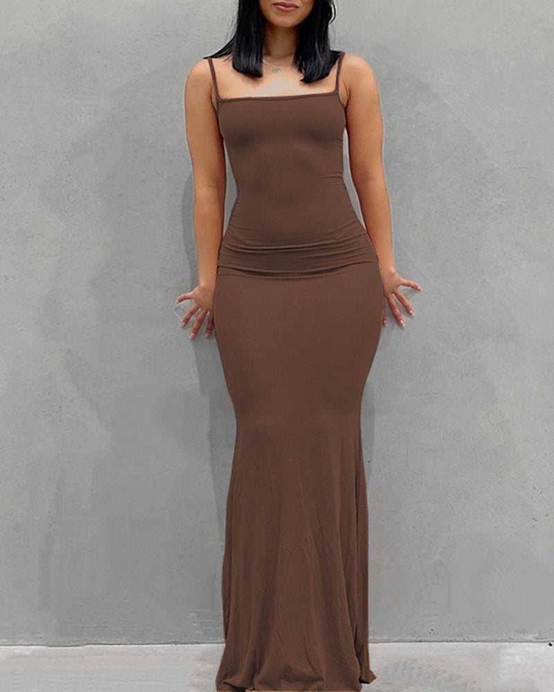 Women's Solid Color Stretch Sleeveless Long Dress