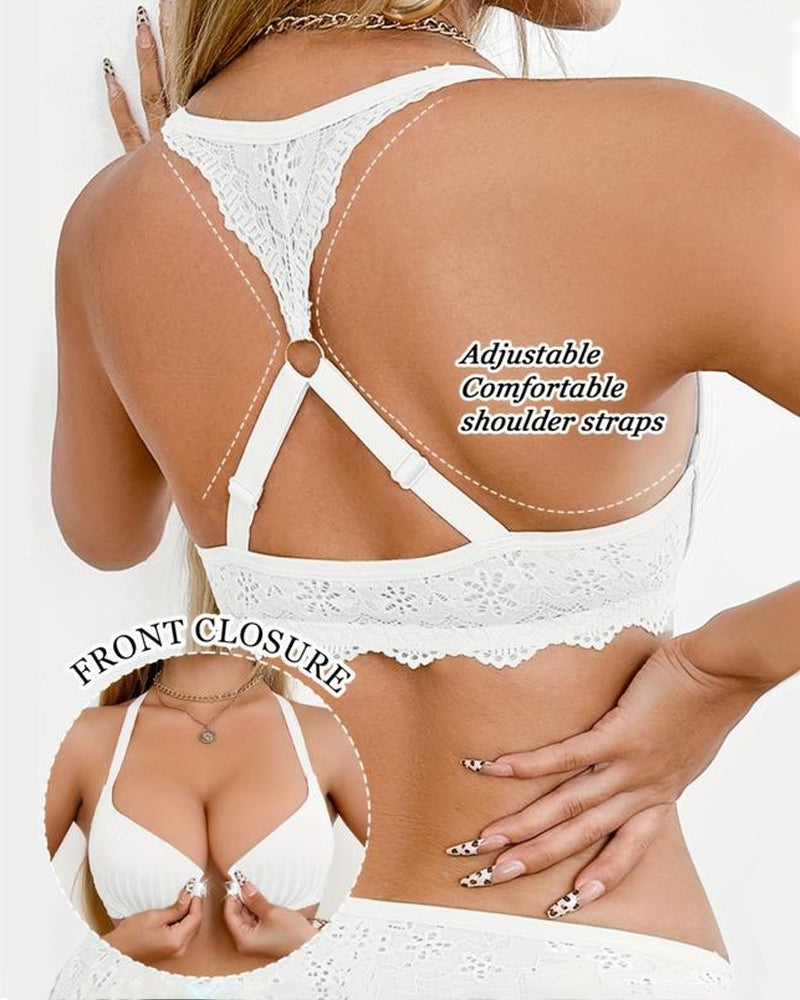 Women's Front-closure Lace-paneled Underwired Bra