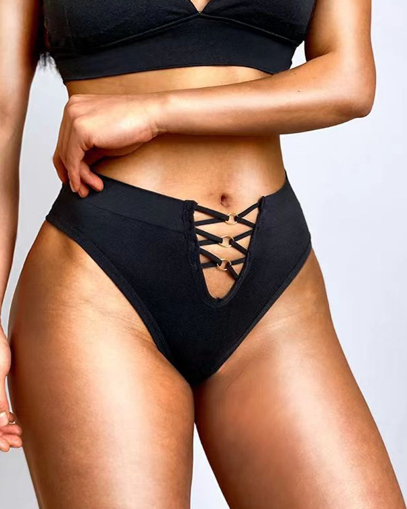 Mid-waist High-elasticity Comfortable Hollow-out Seamless Thong