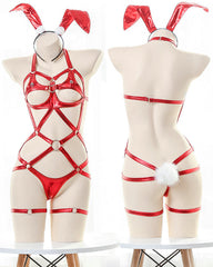 Christmas Openwork Bunny Girl Patent Leather Lingerie Set