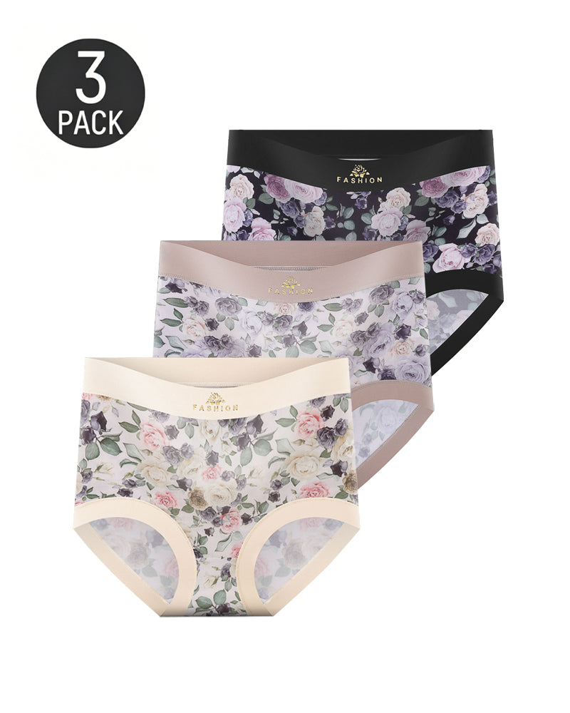 Multiple Packs High Waist Colorblock Floral Print Seamless Panties