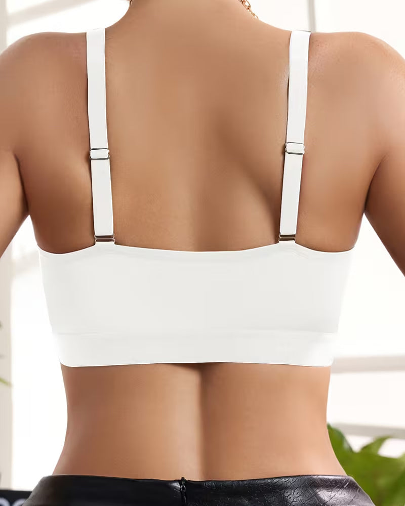 Deep V-neck Striped Mesh Paneling Front-closure Bra