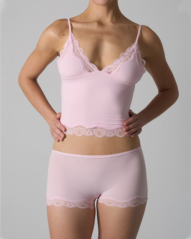 Skin-friendly Lace Trim V-neck Camisole and Boyshorts Underwear Set