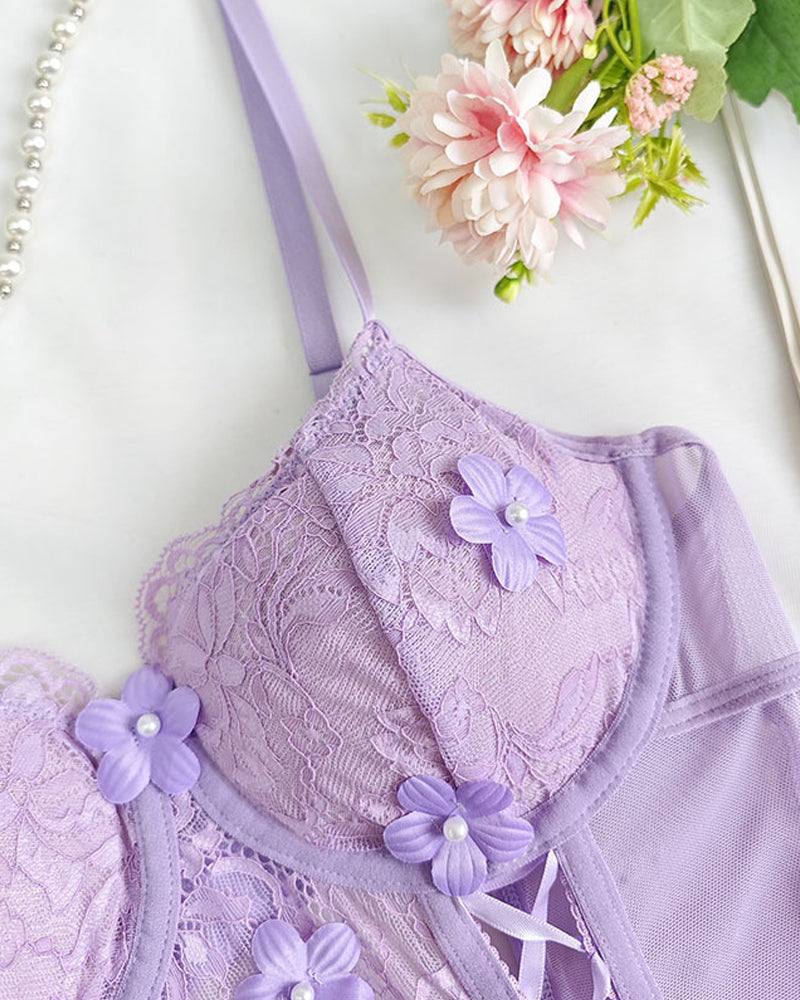 Floral Lace Sheer Cutout Strappy Bodysuit Lingerie