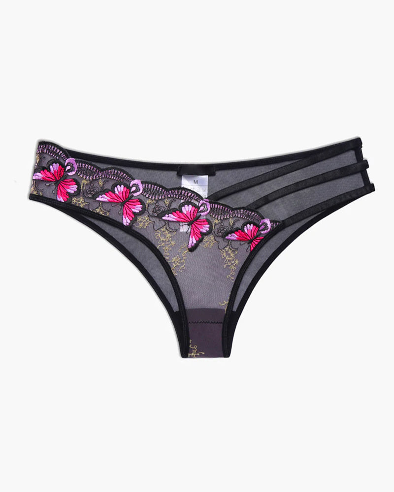 Butterfly Embroidered Mesh Panties