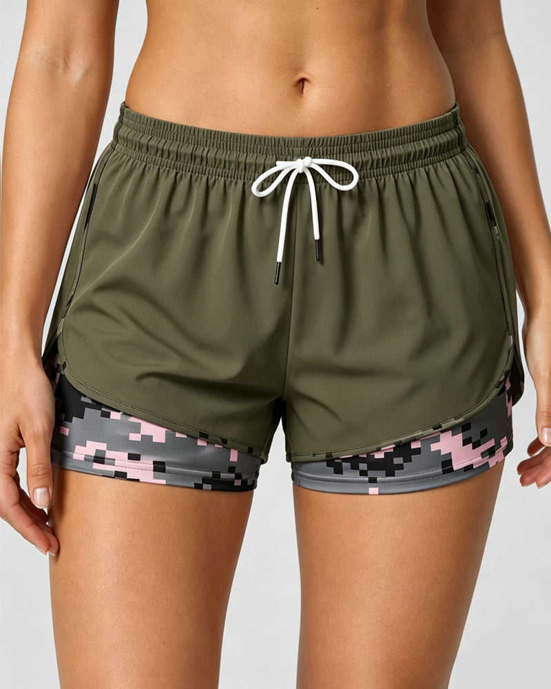 Casual Stretch Colorblock Lined Athletic Shorts