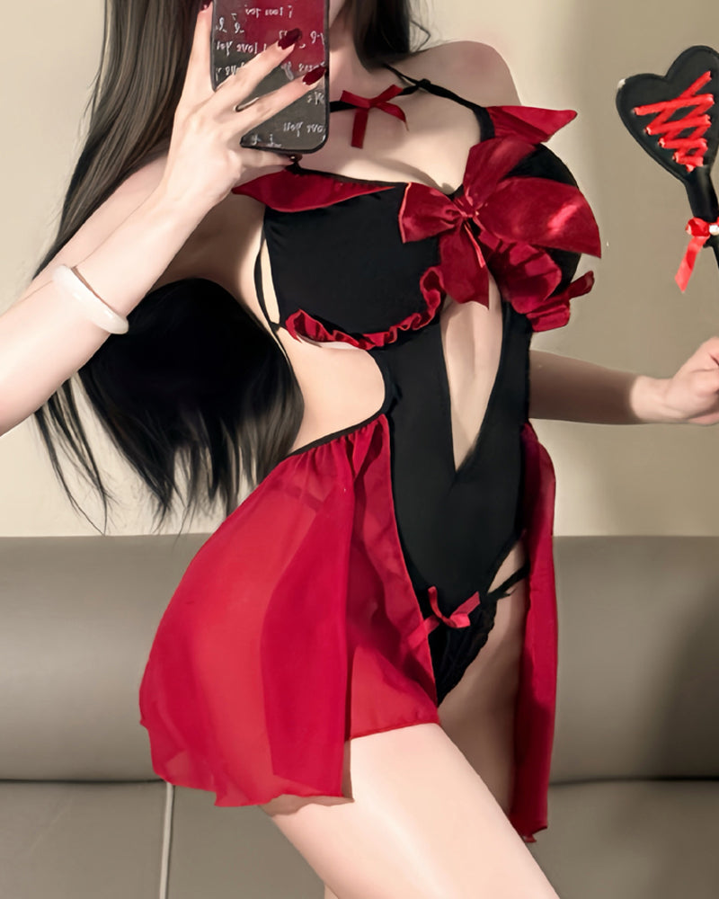 Little Devil Costume Role-playing Hollow-out Erotic Bodysuit Lingerie