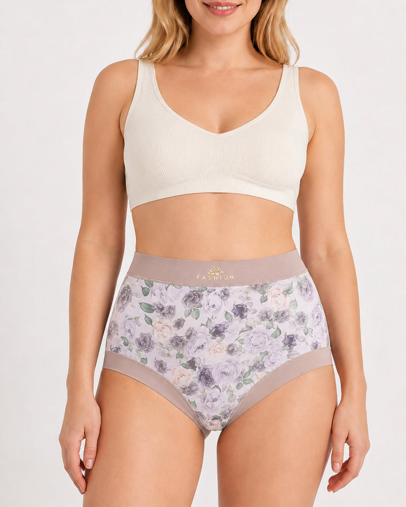 Multiple Packs High Waist Colorblock Floral Print Seamless Panties