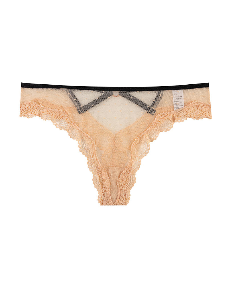 Polka Dot Lace Cutout See-through Thong