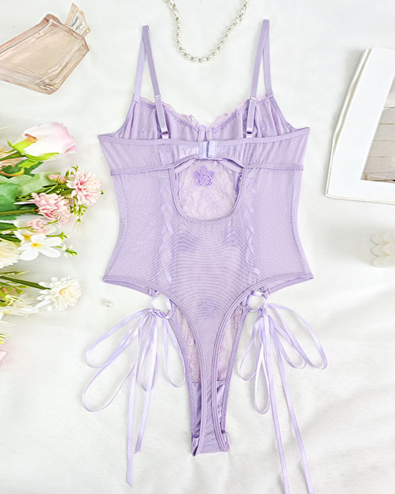 Floral Lace Sheer Cutout Strappy Bodysuit Lingerie