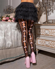 see-through mini bow-decorated openwork pantyhose