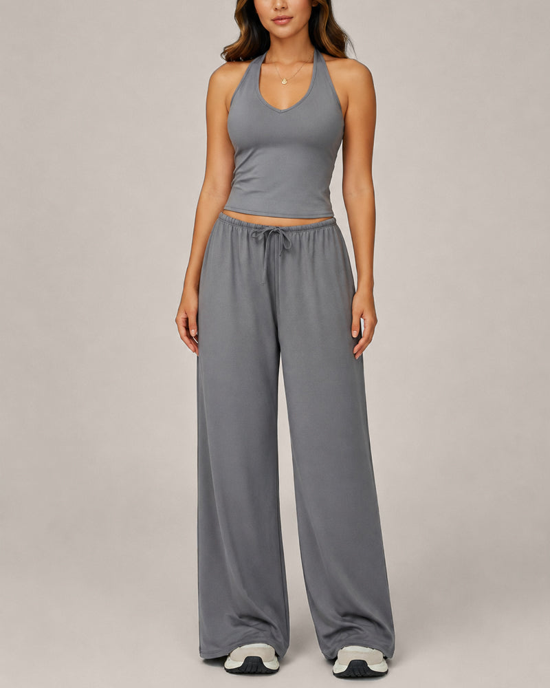 Women's Backless Top and Wide-leg Pants Sports Casual Set