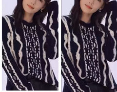 Contrast Stitch Cable Knit Sweater