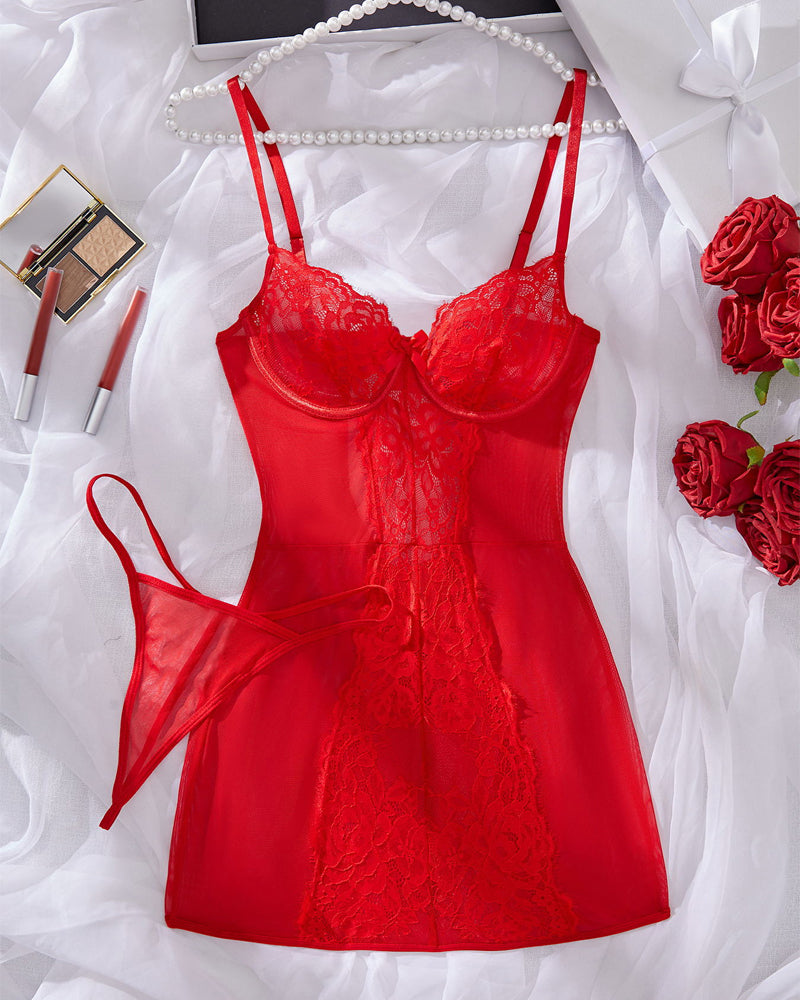 Lace See-through Mesh Slip Nightgown