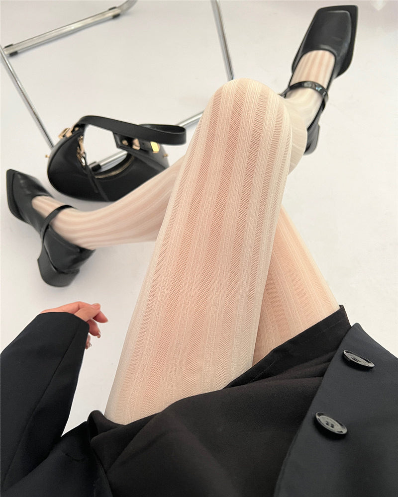 Vintage Vertical Striped Jacquard Sheer Stockings