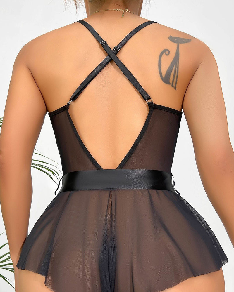 Bow-Tie Lace Backless See-Through Lingerie