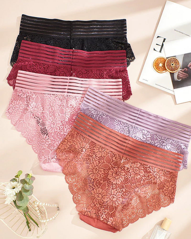 Women's High Waist Tummy Control Seamless Flower Lace Breathable Panties