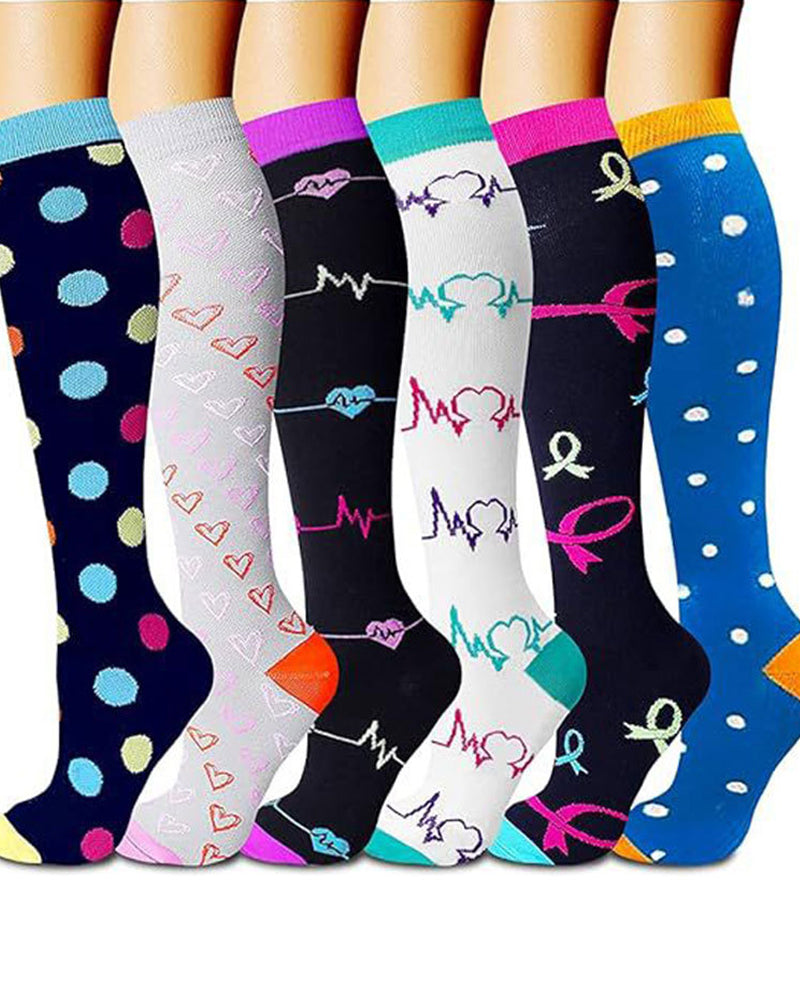 6 Pairs Of High-Elastic Breathable Calf Compression Socks For Sports and Fitness