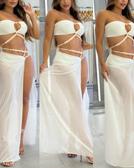 Tube Top Hollow Slit Beach Dress