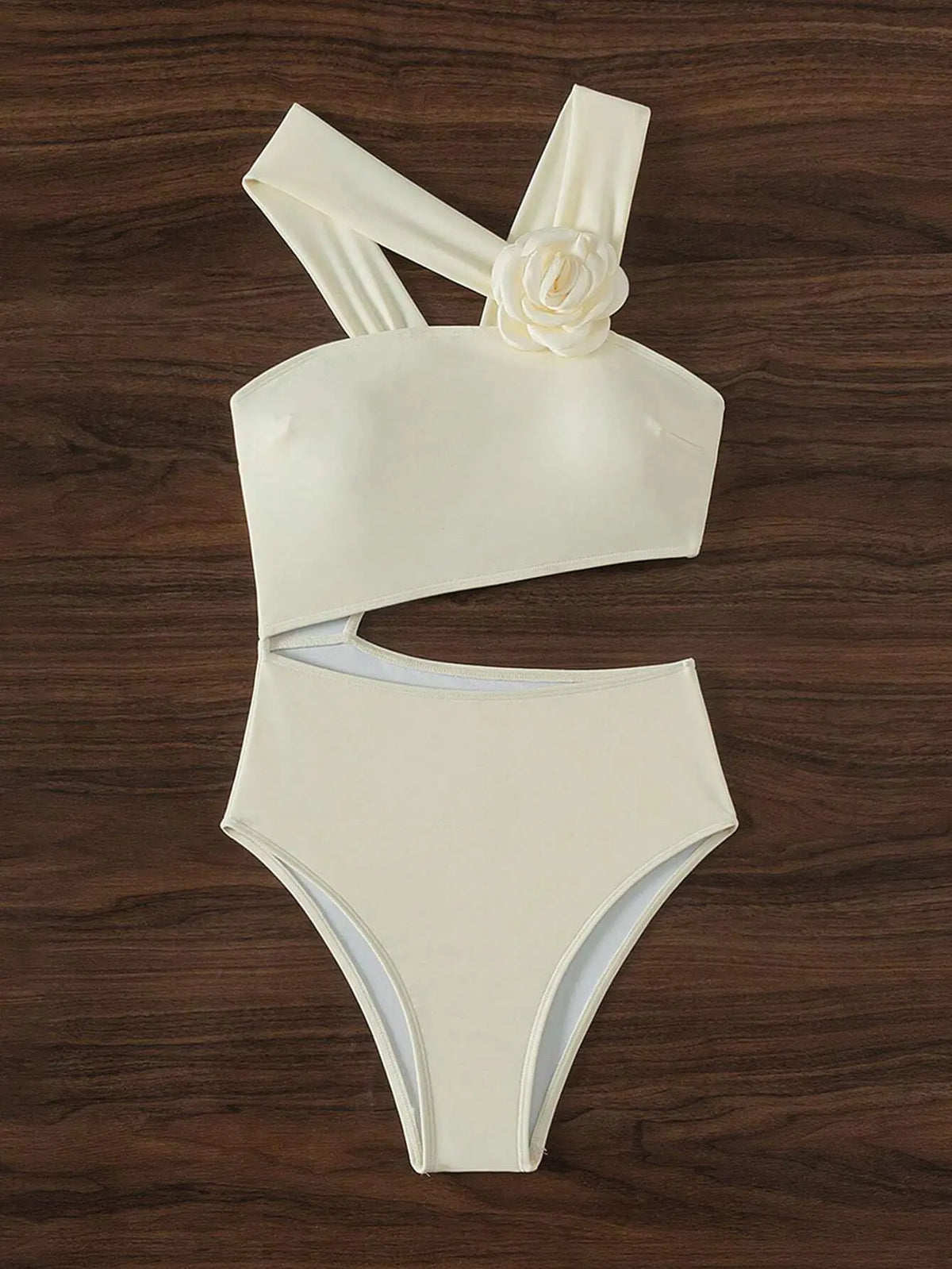 3D flower skew collar swimsuit one piece bikini hollow waist thong swimwears biquini bathing tankini