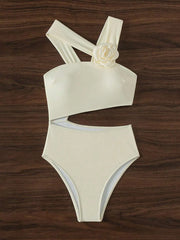 3D flower skew collar swimsuit one piece bikini hollow waist thong swimwears biquini bathing tankini
